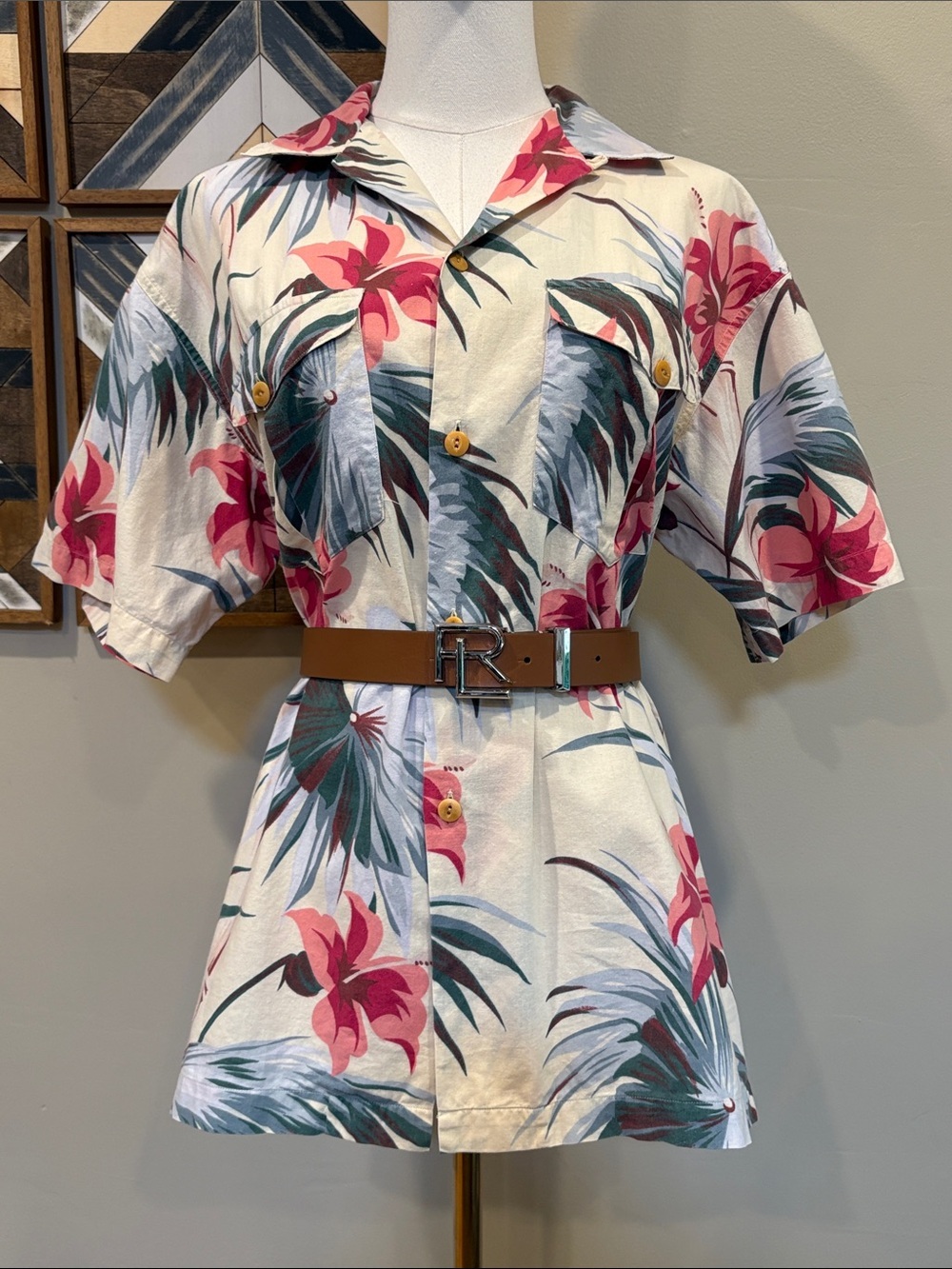 Vintage Ralph Lauren Country Floral Tropical Print Button Up Short Sleeve Top
